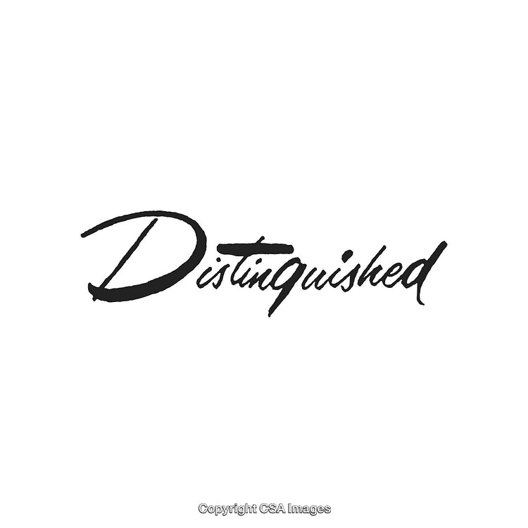Sophisticated Cursive Lettering Highlighting the Term 'Distinguished' in Black Ink