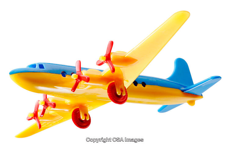 Colorful Toy Airplane with Propellers Isolated on White Background