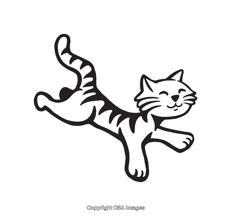 Playful Cartoon Cat Illustration in Black and White Style