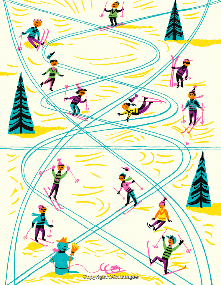 Colorful Skiers Enjoying a Fun Winter Adventure in the Snow