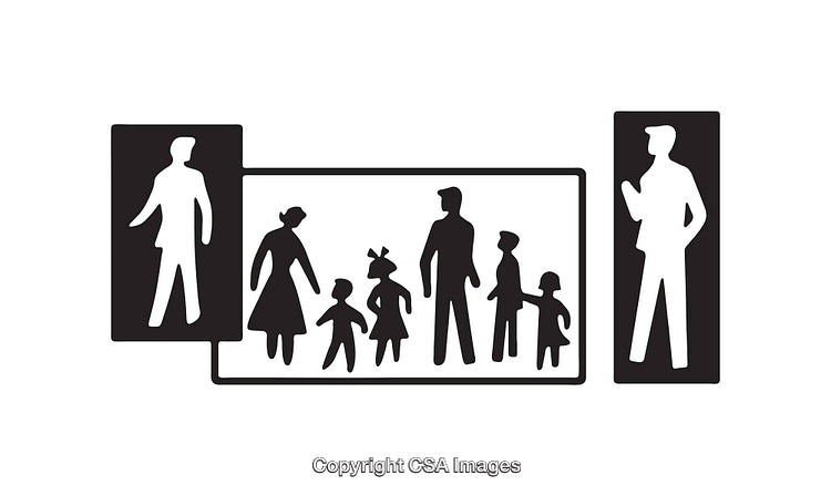 Black and White Line Art Illustrating Family Concept with Figures
