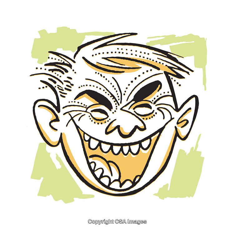 Bright Cartoon Illustration with Laughing Character and Green Background