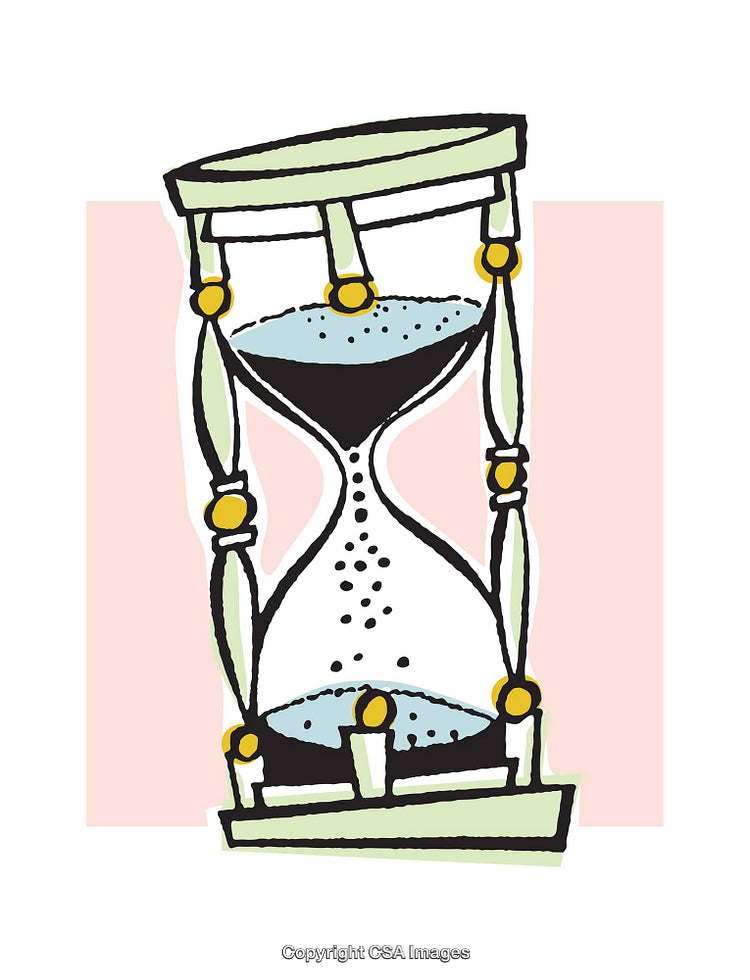 Hand-Drawn Illustration of Hourglass with Decorative Design and Sand Flowing