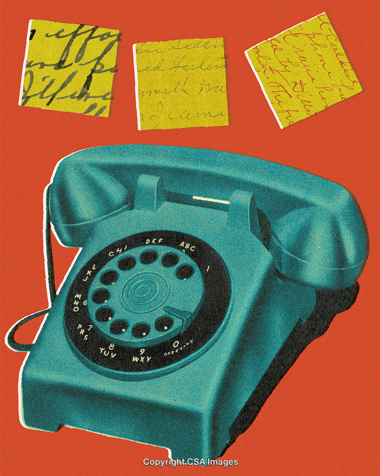 Retro Illustration of Rotary Telephone with Handwritten Notes on Vintage Color Background