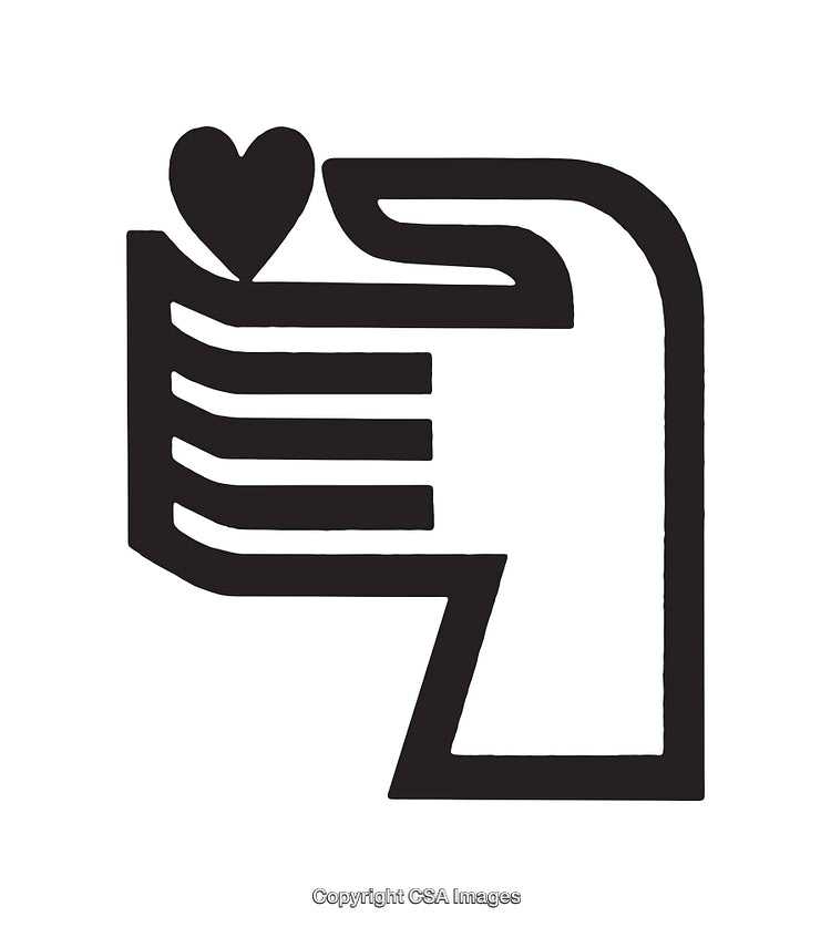 Abstract Hand With Heart Symbol in Minimalist Black and White Line Art