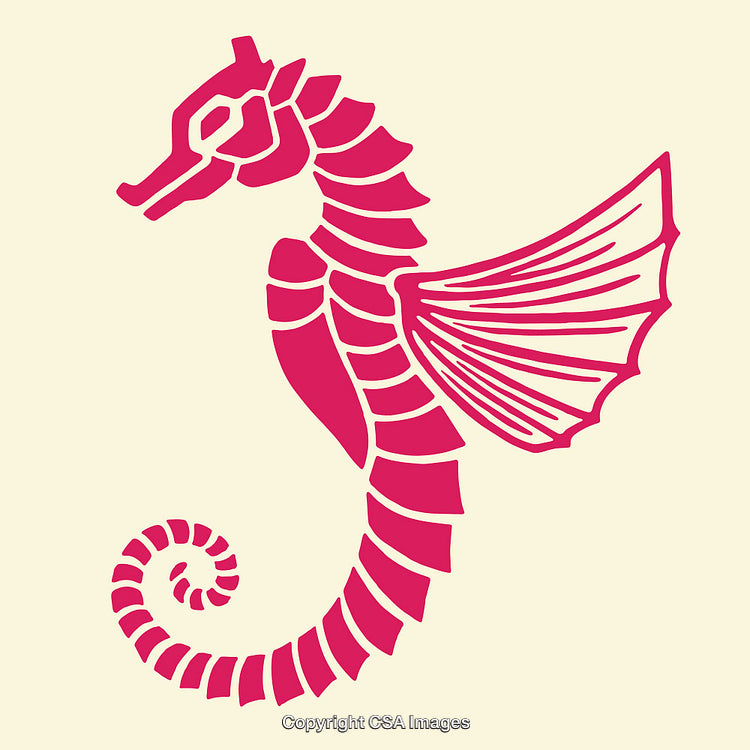 Bold Pink Seahorse Line Art Illustration on Neutral Background