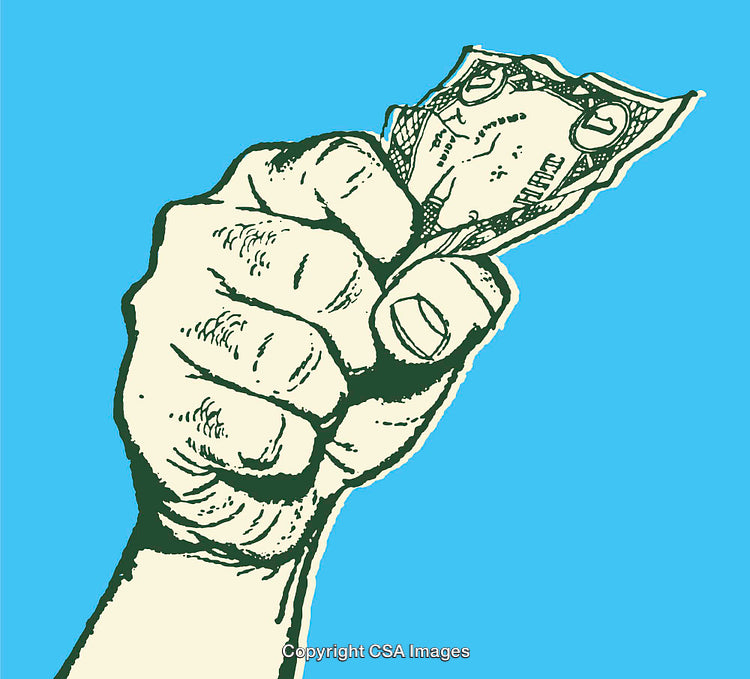 Illustration of a Hand Holding a Dollar Bill on a Bold Background