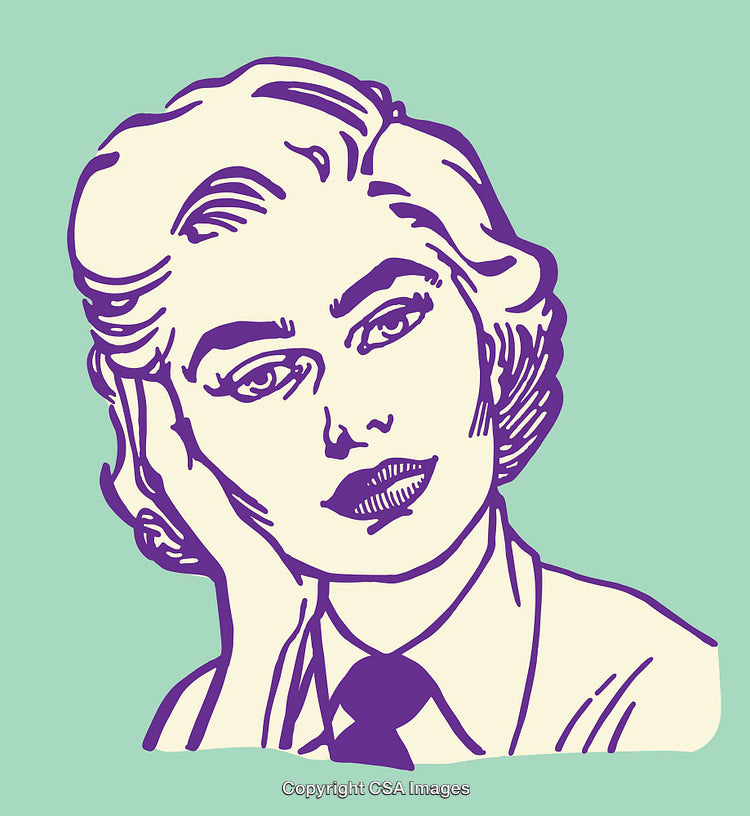 Retro Pop Art Illustration of a Thoughtful Woman on Solid Background