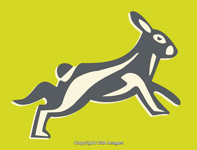 Stylized Leaping Hare Illustration on Vibrant Green Background