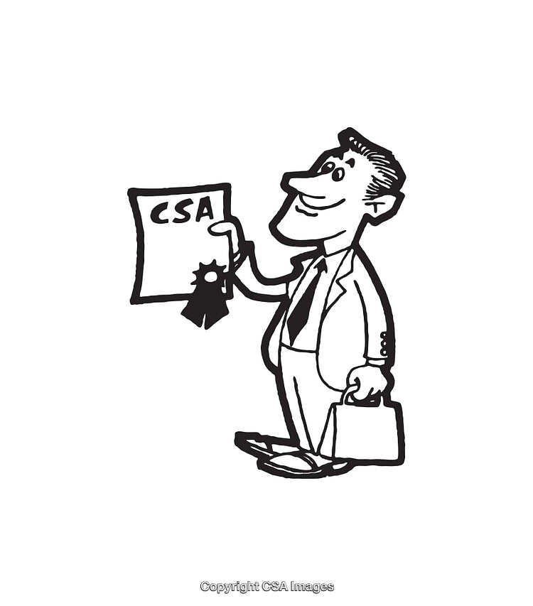 Businessman Holding Certificate with Ribbon in Black and White Line Art