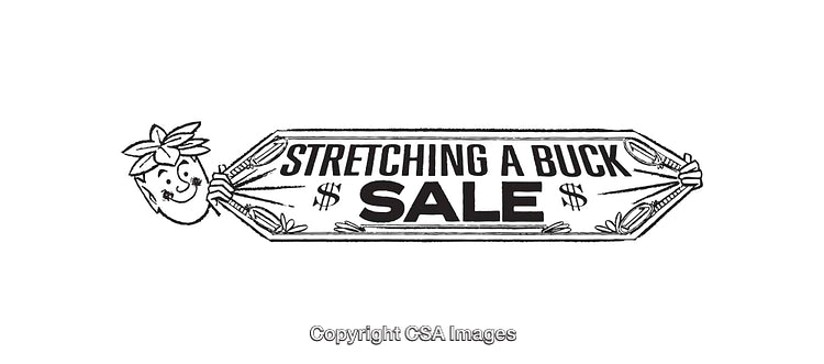 Retro Black-and-White Illustration Promoting Budget-Friendly Sale and Savings