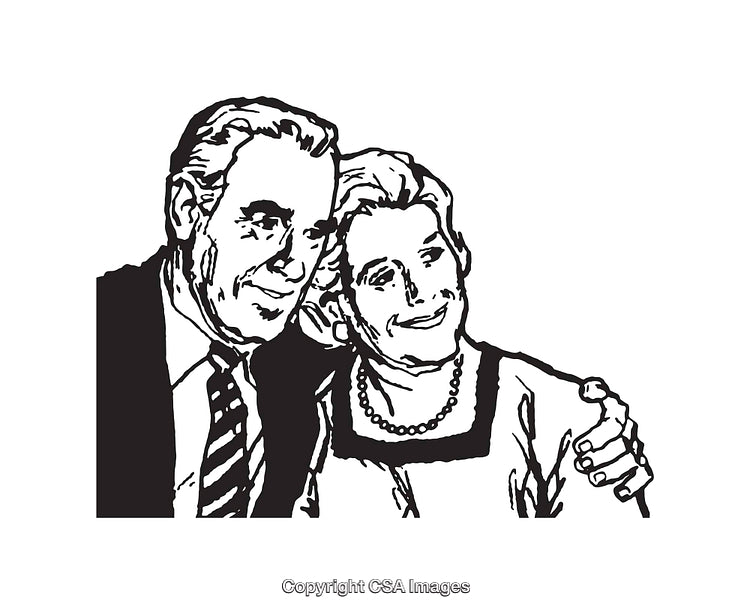 Line Art Depicting an Elderly Couple in an Embrace