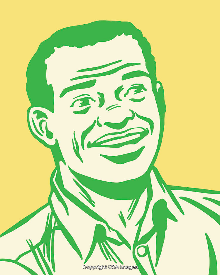 Color Line Art Illustration of a Smiling Man with Green Highlights
