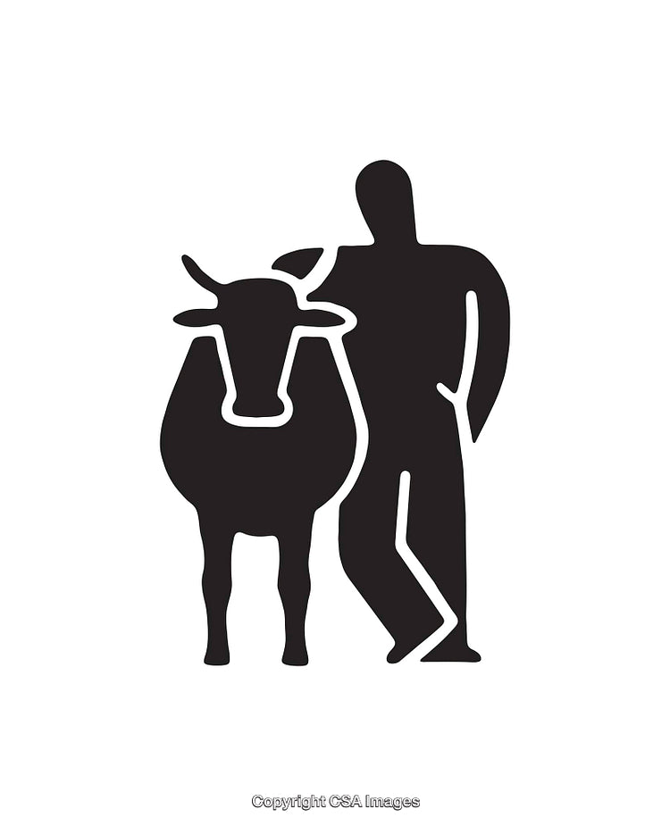 Black and White Icon of a Person and a Cow Silhouette