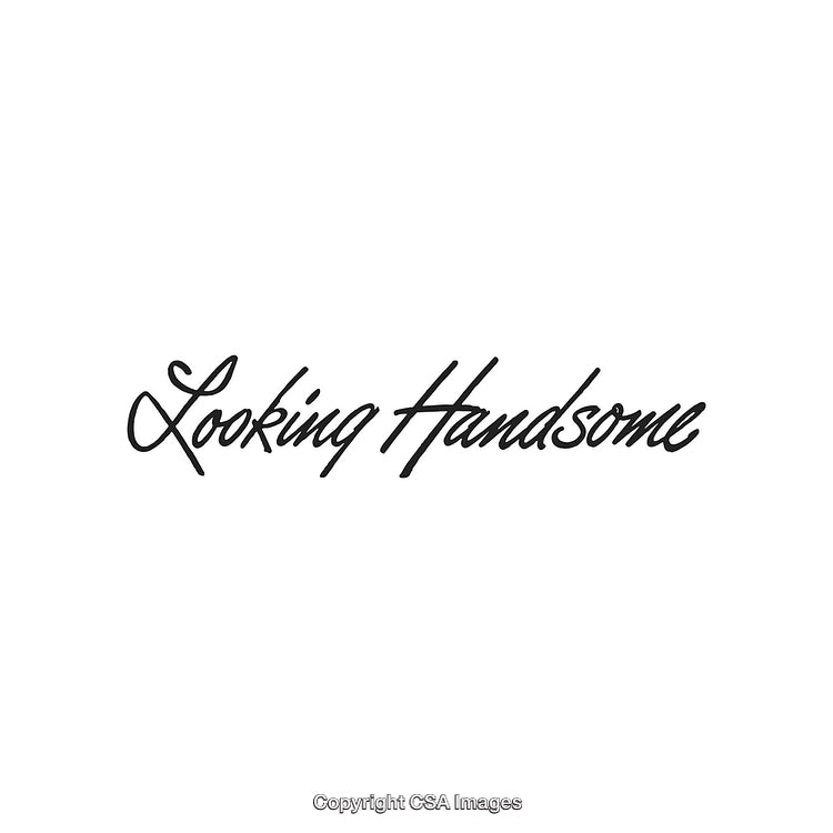 Stylish Handwritten Text Saying 'Looking Handsome' on a White Background