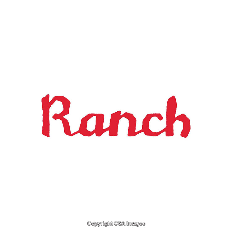 Red Handwritten Word Ranch on Plain White Background