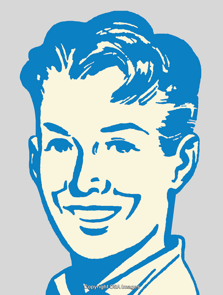 Classic Vintage Style Blue Themed Line Art Portrait Illustration