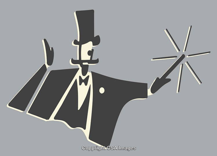 Magician Performing Art Illustration with Wand and Top Hat in Vintage Style