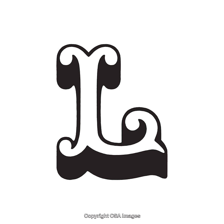 Stylized Black Letter L with Flourishes on White Background