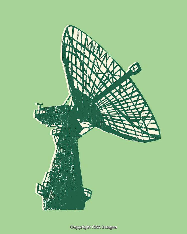 Green Line Art Illustration of a Satellite Dish on a Pastel Background