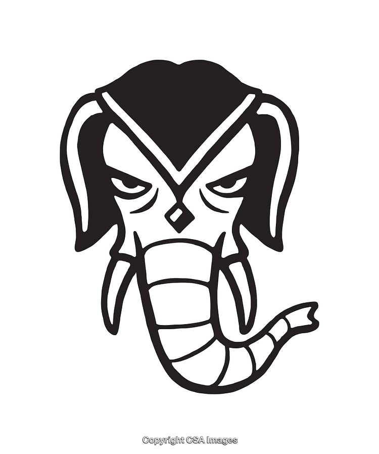 Bold Black and White Elephant Themed Line Art Illustration
