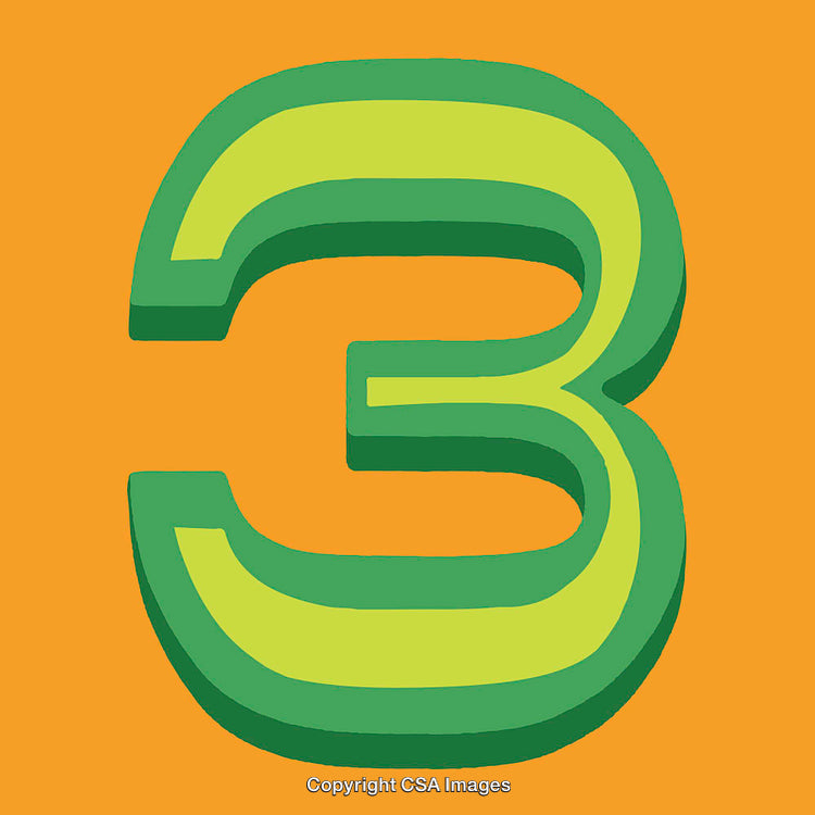 Bold Green Number Three on Vibrant Orange Background in Graphic Illustration