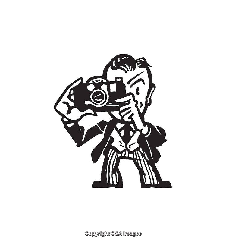 Black and White Illustration of Person Photographing with a Camera