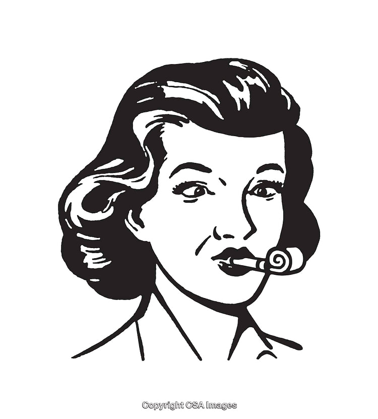 Retro Black and White Illustration of a Woman Smoking a Pipe