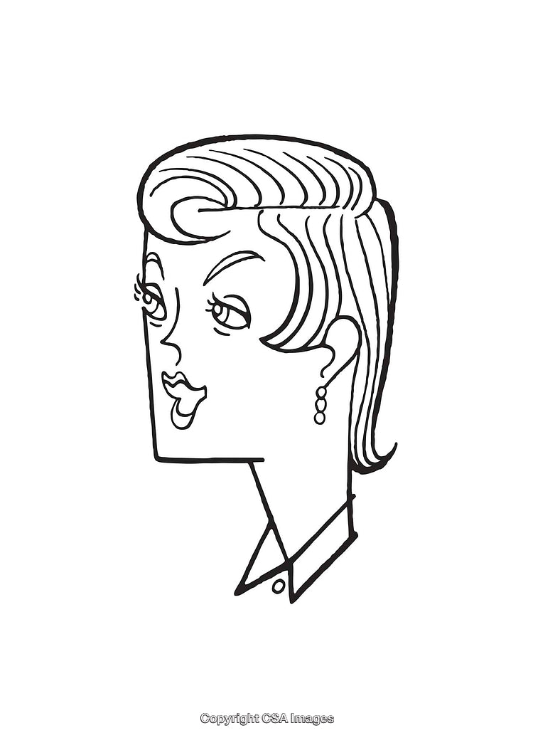 Elegant Line Art Illustration of a Woman with Stylish Hair and Earrings