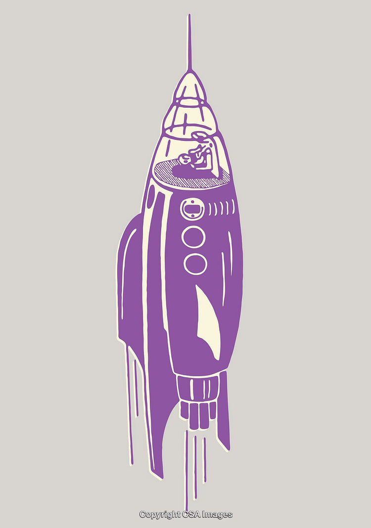 Colorful Line Art Illustration of a Space Rocket with Unique Details