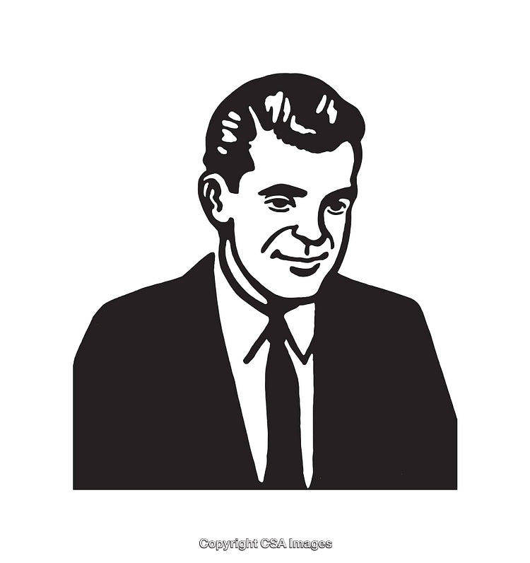 Black and White Retro Illustration of a Distinguished Gentleman in a Suit