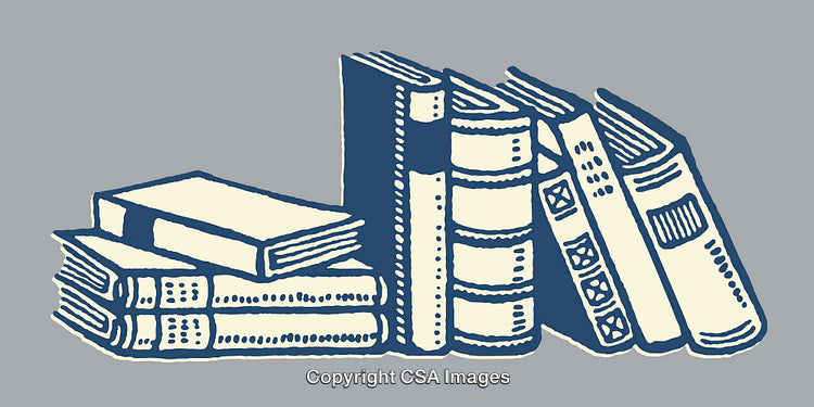 Illustration of Stacked and Leaning Books in a Classic Art Style