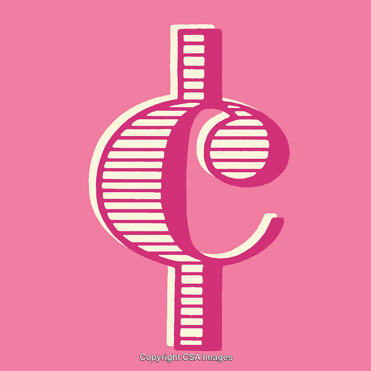 Retro Styled Pink Cent Symbol on Textured Background