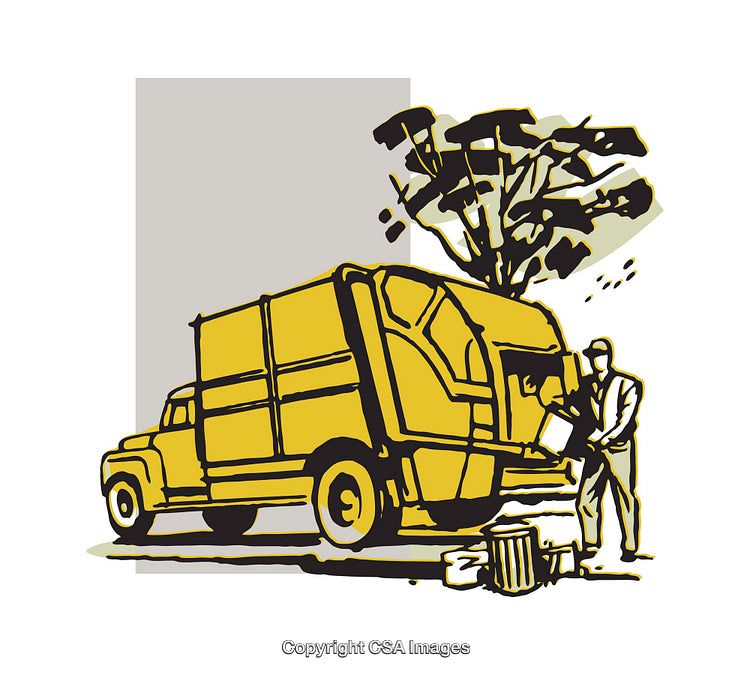 Colorful Illustration of Garbage Collection Truck and Worker