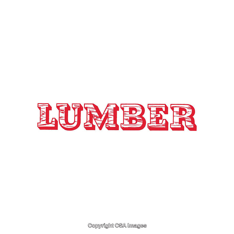 Bold Red Lumber Text with Wood-Inspired Carving Effect on White Background