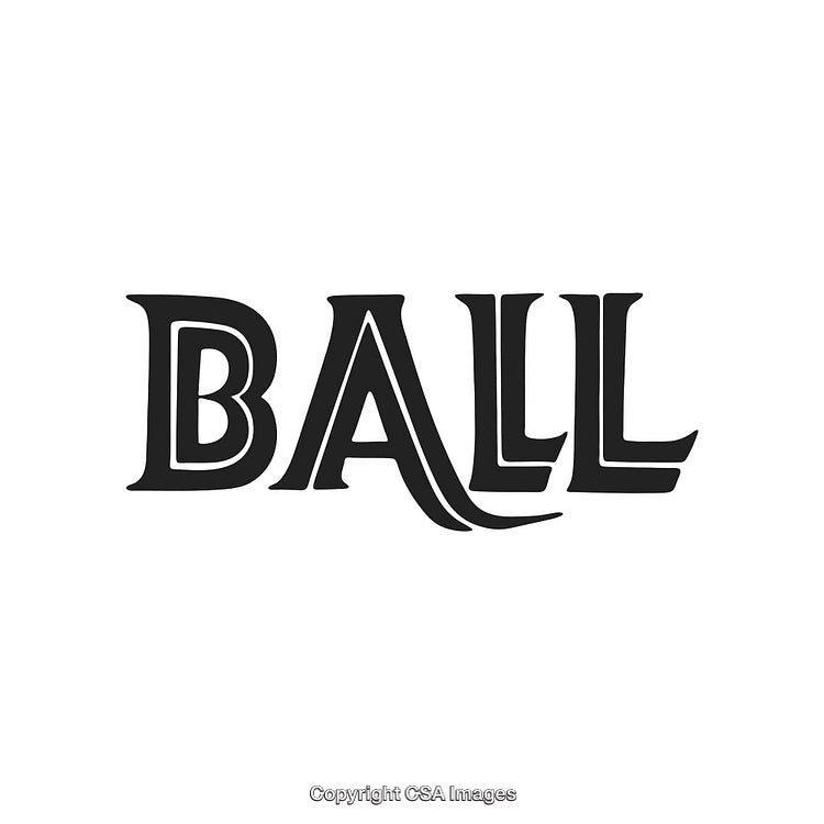 Black-and-White Typography of the Word 'Ball' in Decorative Styling