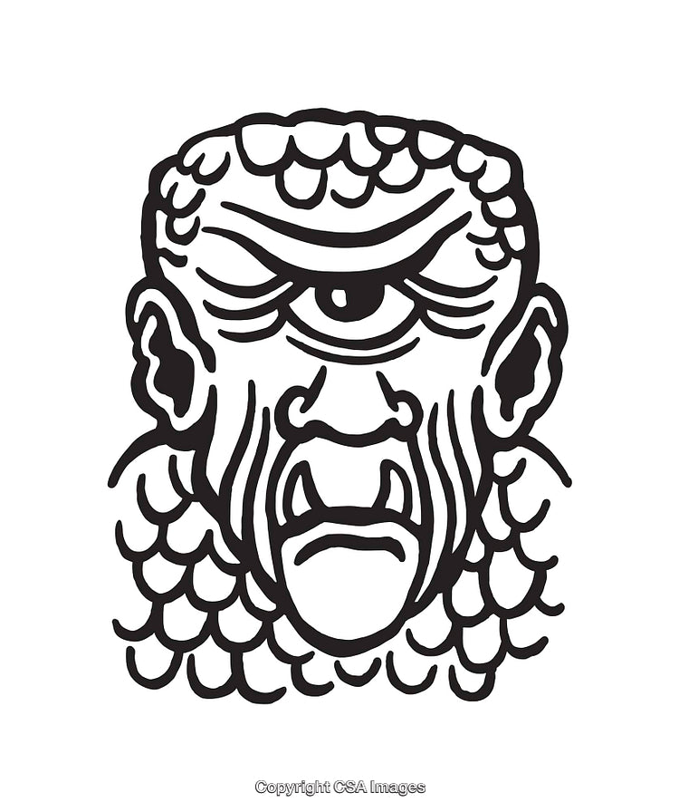 Illustrated Line Art of a Cyclops Character with Mythical Features
