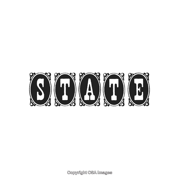 Vintage Typography Design Featuring the Word 'State' in Ornate Decorative Style