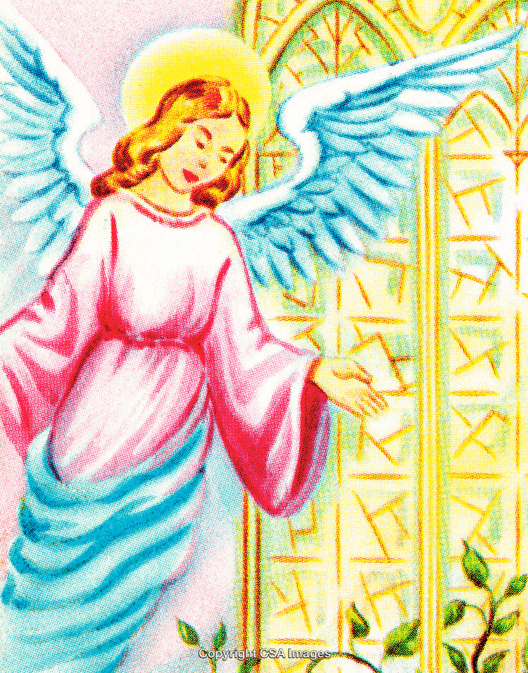 Colorful Illustration of an Angel with Wings in a Spiritual Setting