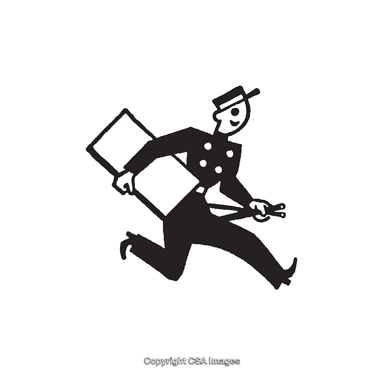 Vintage Black and White Illustration of a Courier in Motion
