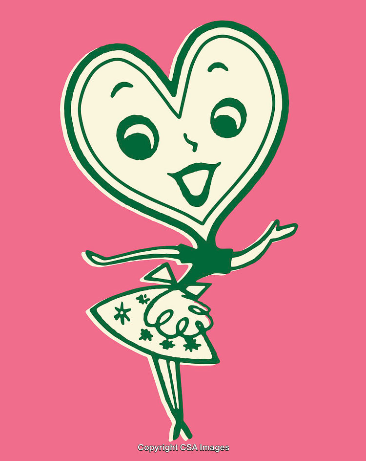Whimsical Line Art Illustration of a Cartoon Heart-Shaped Character Dancing