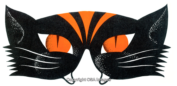 Halloween Cat-Themed Mask Design Featuring Black and Orange Colors