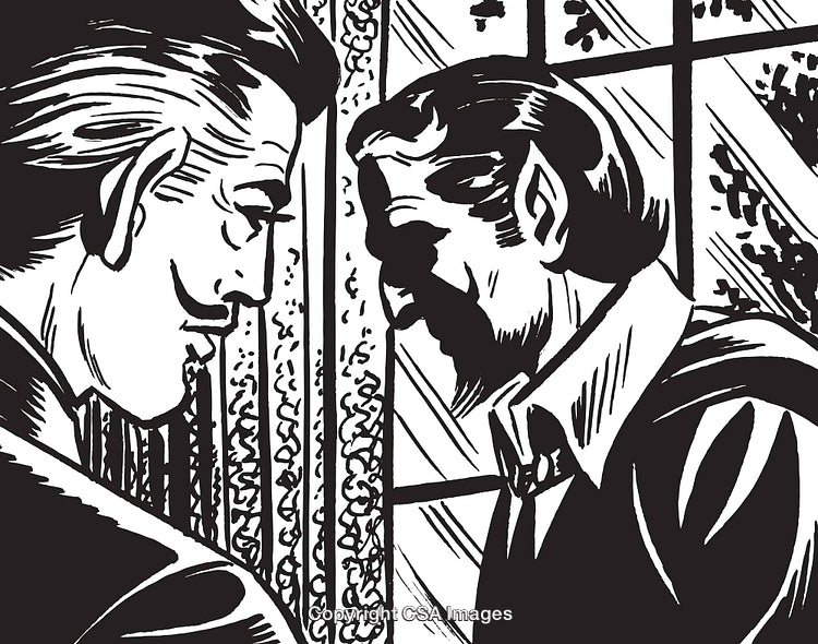 Vintage Black and White Illustration of Two Men in Formal Attire