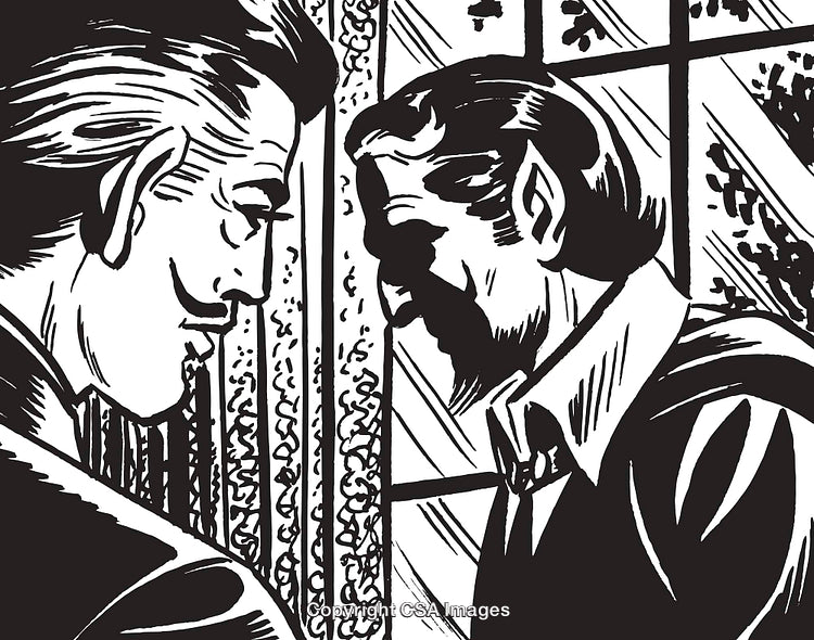 Vintage Black and White Illustration of Two Men in Formal Attire