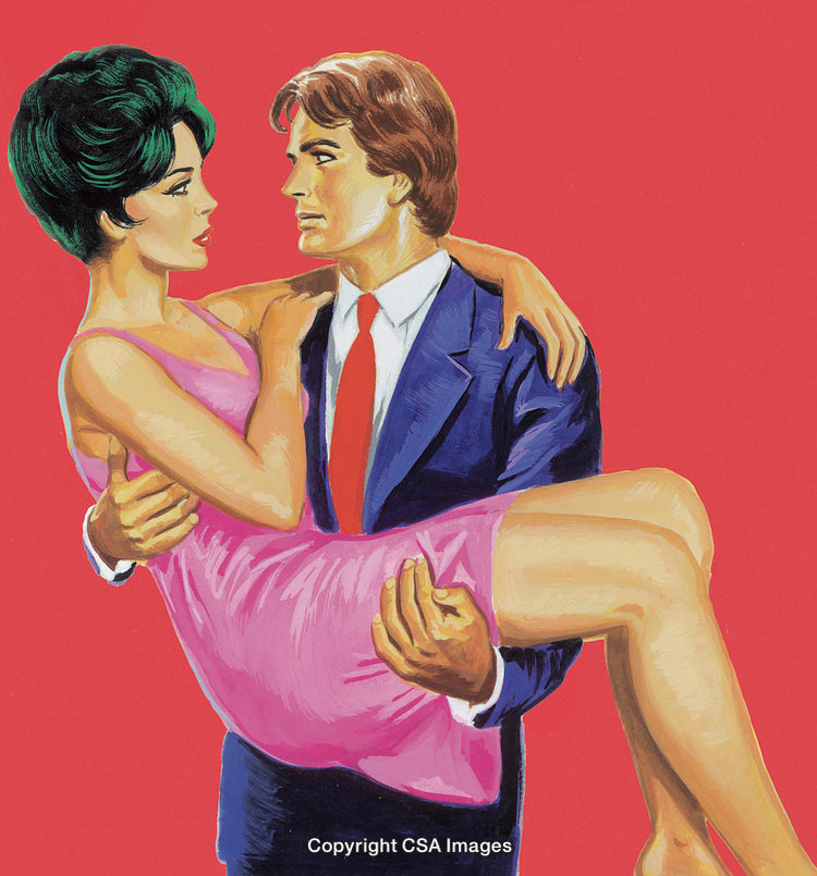 Romantic Couple Embracing in a Dramatic and Vibrant Illustration