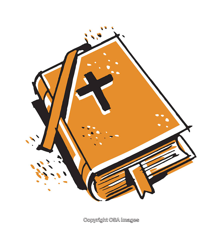 Illustration of an Orange Holy Bible with a Cross on the Cover