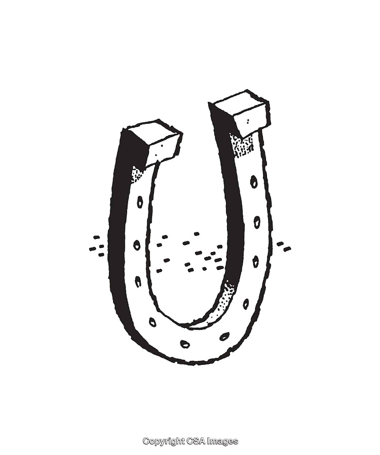 Black and White Line Art Drawing of a Horseshoe