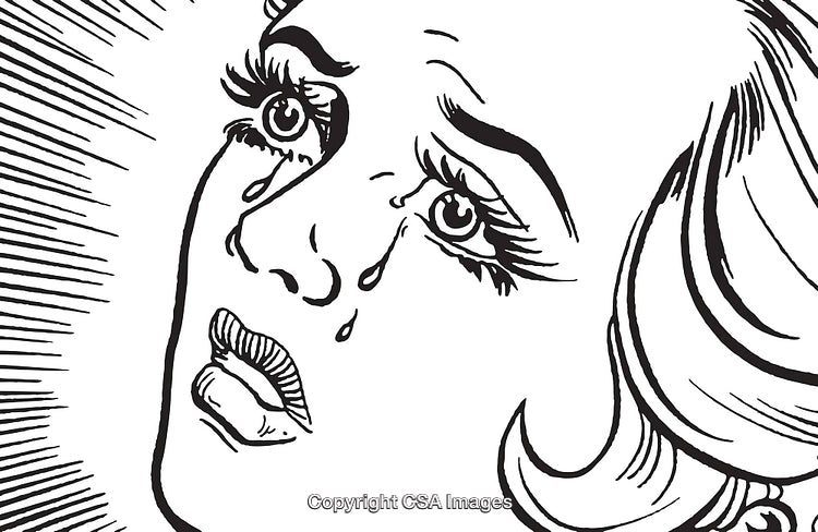 Vintage Pop Art Illustration of a Crying Woman in Emotional Expression