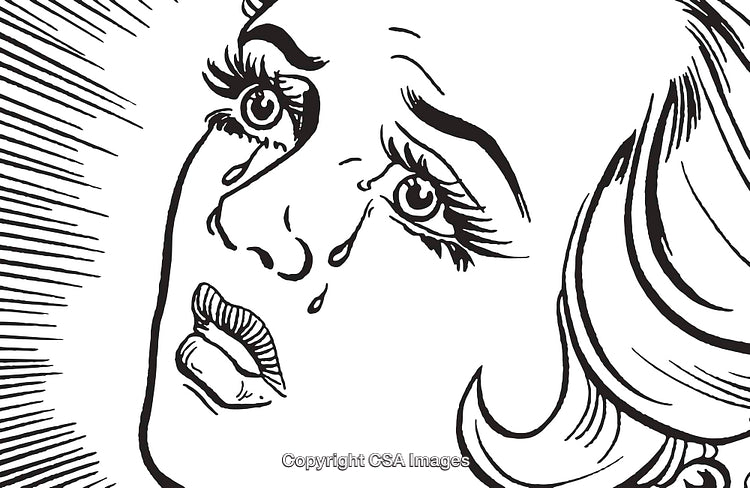 Vintage Pop Art Illustration of a Crying Woman in Emotional Expression