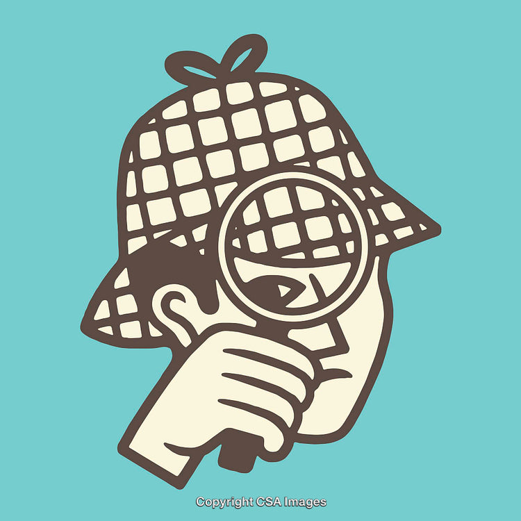 Detective Line Art Illustration Featuring Magnifying Glass and Plaid Hat